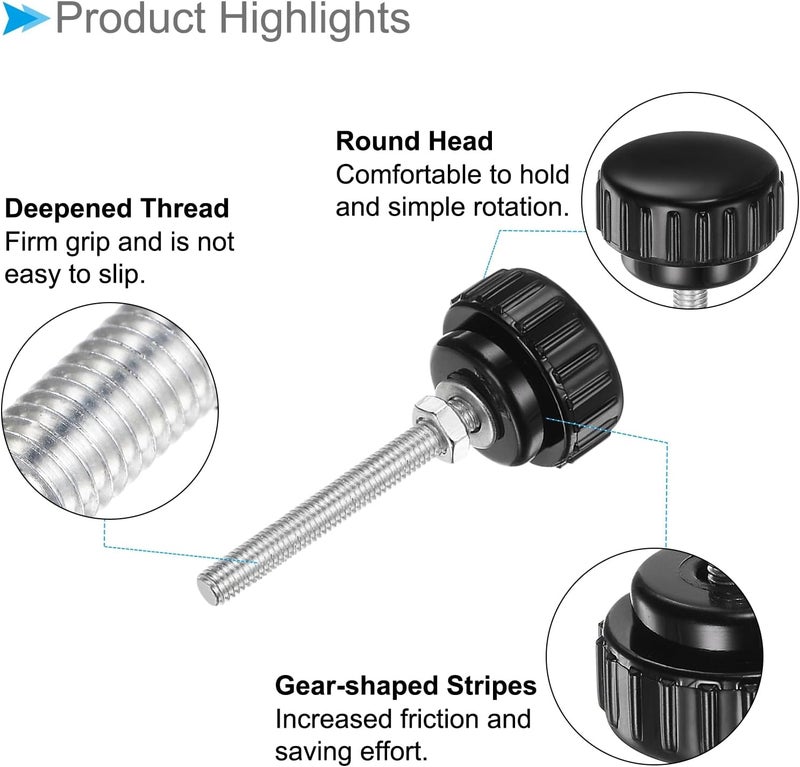 CoCud Thumb Screw Knurled Knobs Set, M5 x 50mm Male Thread 25mm Head, Clamping Screw Threaded Stud Hand Knobs Grip Kit with Nuts Washers, (Applications: for Machinery Lathes), 4-Set - Image 5